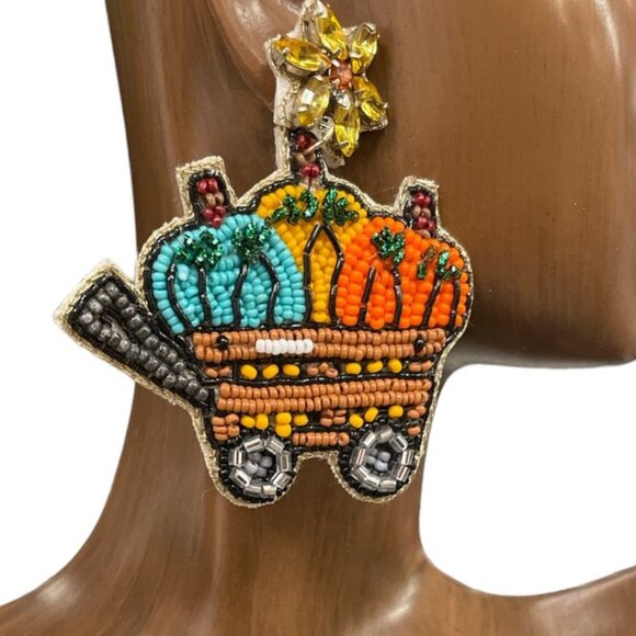 Thanksgiving Fall Pumpkin Haul Crystal Jeweled Seed Beaded Autumn NEW - Picture 2 of 2